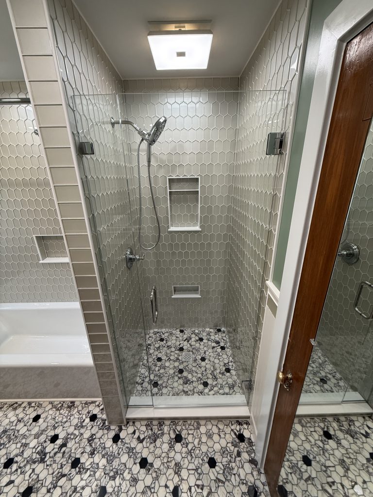 custom glass shower with tile surround in Northwest Ohio bathroom remodel