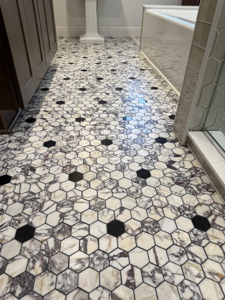 custom tile floor in bathroom remodel northwest ohio